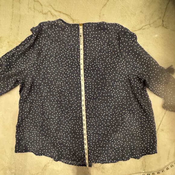 Women’s Blouse Sz 3X Boho Peasant Flowy Top Blue & White Polka Dot 3/4 Sleeve - Picture 6 of 6